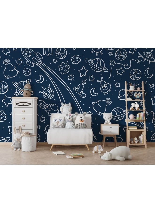 Home Gallery Navy Space Mural Fabric Wallpaper Covers An Area ​​Up To 4.2Mx3M With Adhesive  And Smoothing Tool  - Image 5