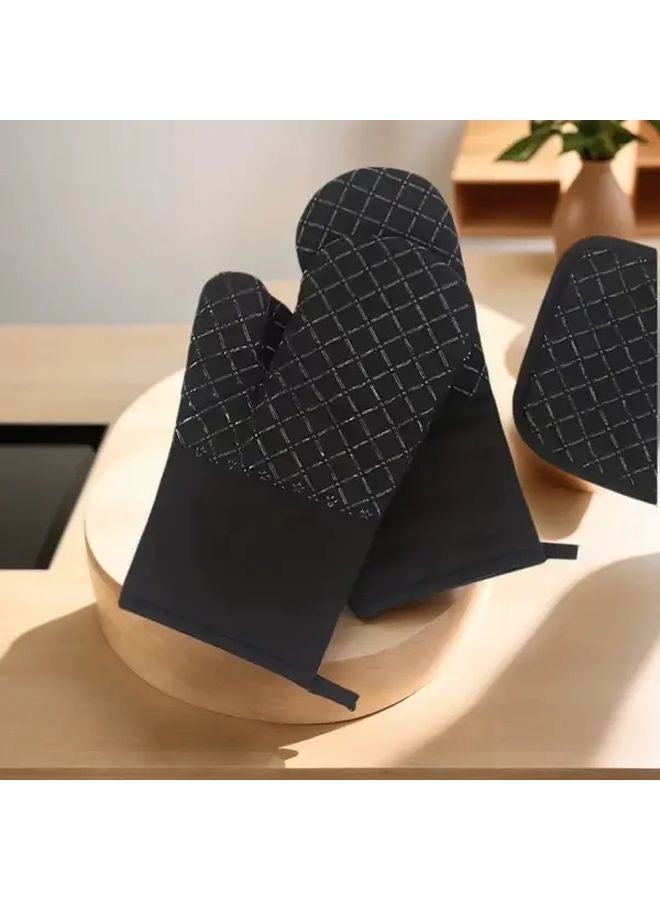 Black Kitchen Gloves and Mat Set Durable Polyester Blend Easy to Clean Modern Kitchenware - Image 3