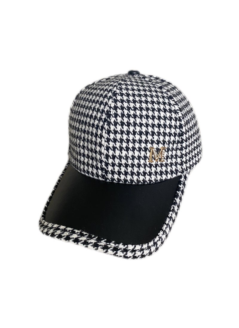 Generic - Korean Fashion Plaid Wool Baseball Cap Black - Image 1
