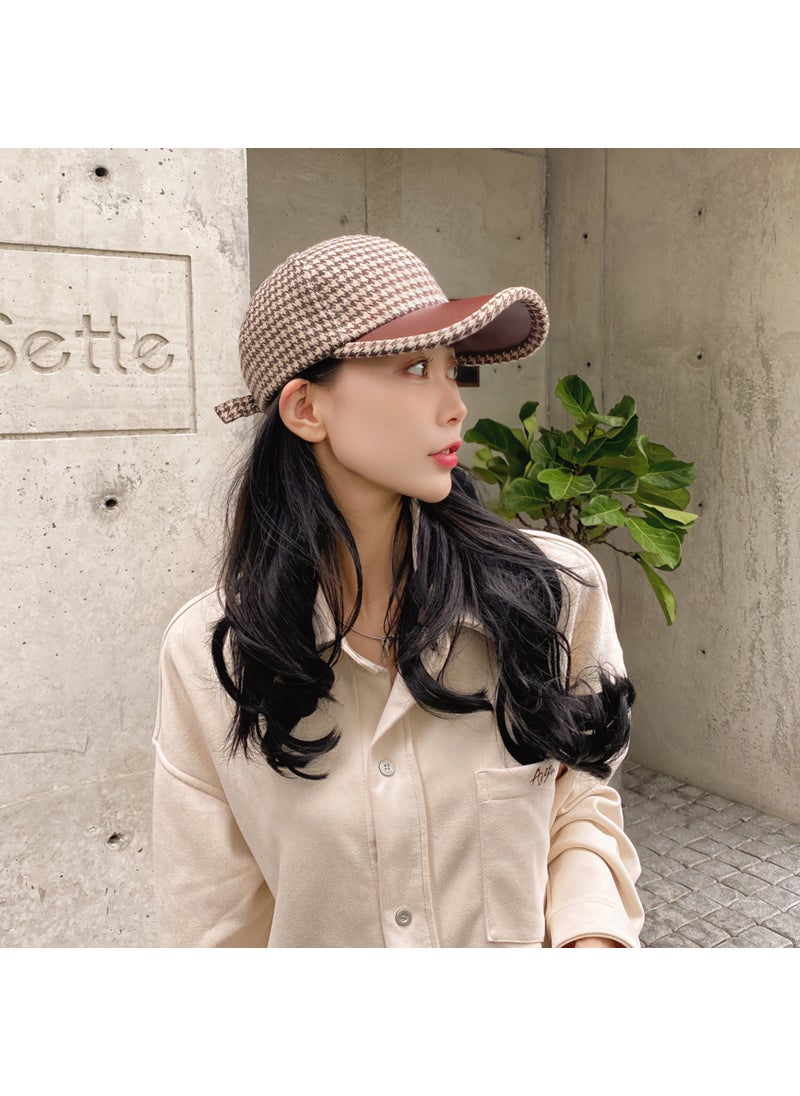 Generic - Korean Fashion Plaid Wool Baseball Cap Black - Image 1