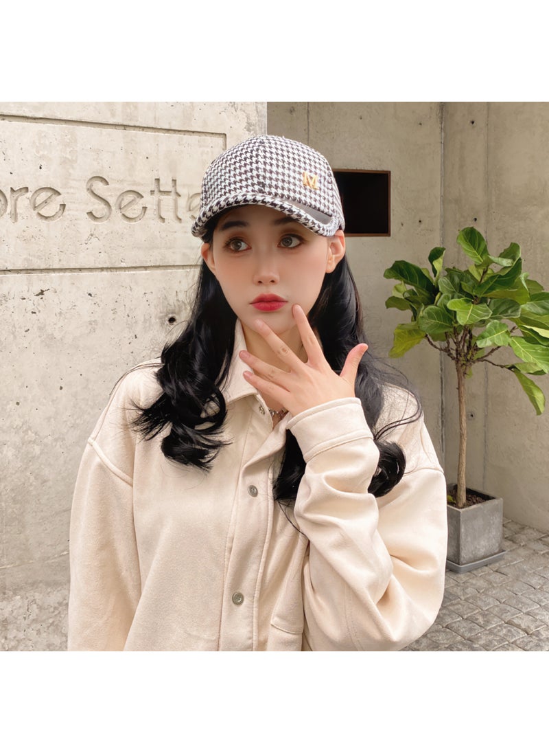 Generic - Korean Fashion Plaid Wool Baseball Cap Black - Image 1