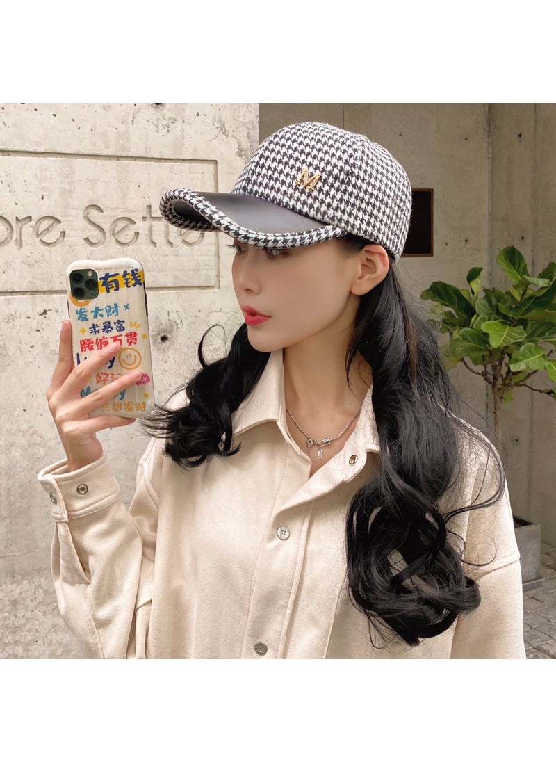 Generic - Korean Fashion Plaid Wool Baseball Cap Black - Image 1
