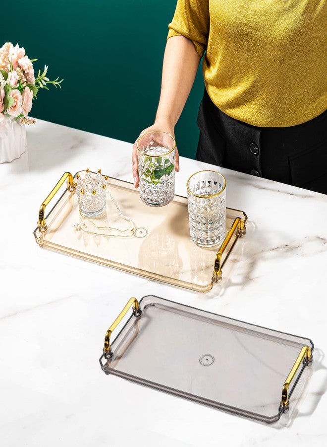 Waltsun Acrylic Serving Tray with Handles Countertop Decorative Tray Serving Ottoman Tray Spill-Proof Tray for Coffee Table Living Room Bedroom16 x 9 x 0.8 inches (Amber) - Image 5