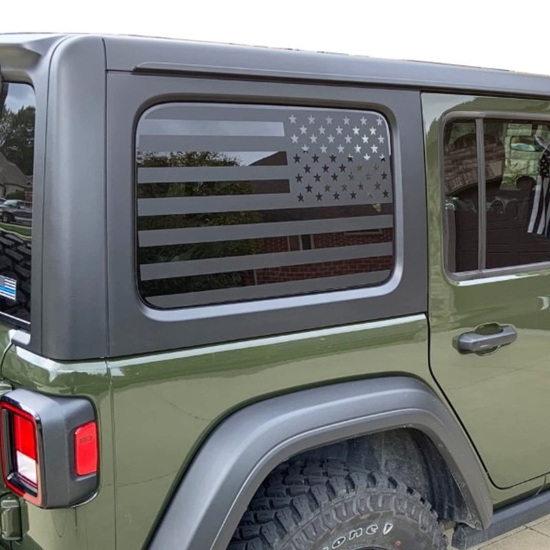 Zxiaochun Rear Window American Flag Decal Fits Jeep Wrangler JK JKU 2011-2015 2016 2017 2018 (4-Door Version), Precut Back Side Window Glass USA Flag Vinyl Sticker Exterior Accessories (Matte Black) - Image 1