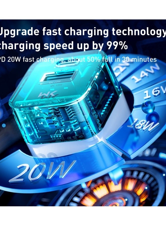 WEKOME Flash Series PD 20W Duble Port Fast Charger with QC 3.0 support. Wall charger plug travel adapter PD 20W fast charging power charger, compatible with Samsung AFC, Huawei SCP and other lower versions of iPhone - Etc black - Image 2