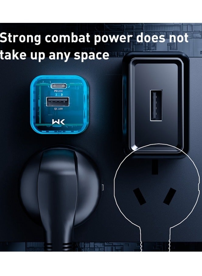 WEKOME Flash Series PD 20W Duble Port Fast Charger with QC 3.0 support. Wall charger plug travel adapter PD 20W fast charging power charger, compatible with Samsung AFC, Huawei SCP and other lower versions of iPhone - Etc black - Image 3