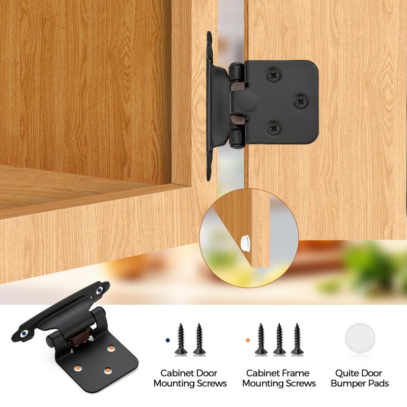 HomeExpert Home Expert 4 Pack (2 Pairs) Matte Black Cabinet Hinges for Kitchen Doors, Self-Closing, 1/2 Inch Overlay (Variable), Semi-Concealed Face Frame, Surface Mount Cabinet Hardware - Image 3