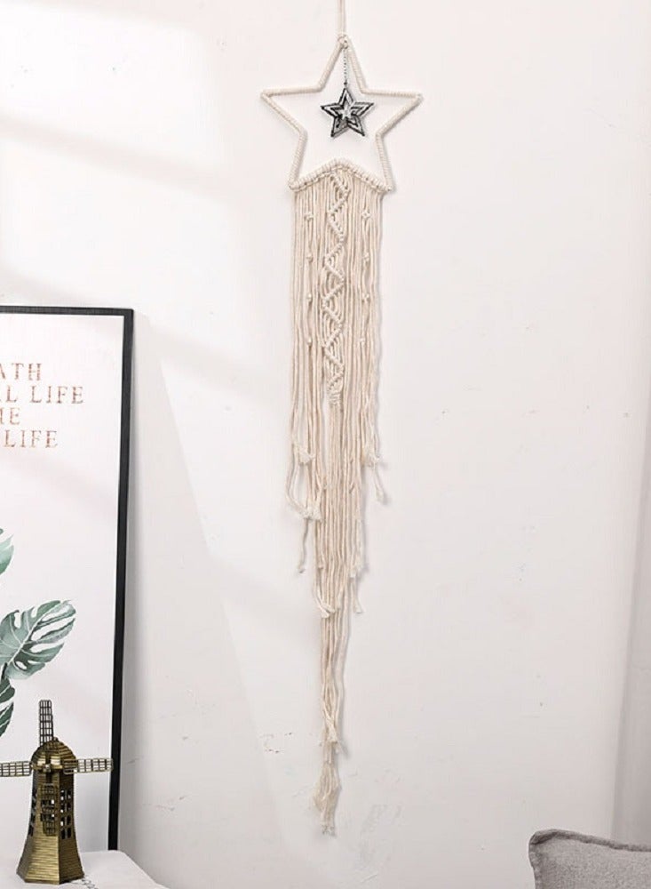 2pcs/ Set Star and Moon Macrame Wall Hanging Decor Handmade Woven Tapestry Tassel Wall Hanging Ornaments Boho Wall Hanging Apartment Room Home Office Room Gallery Decoration - Image 4