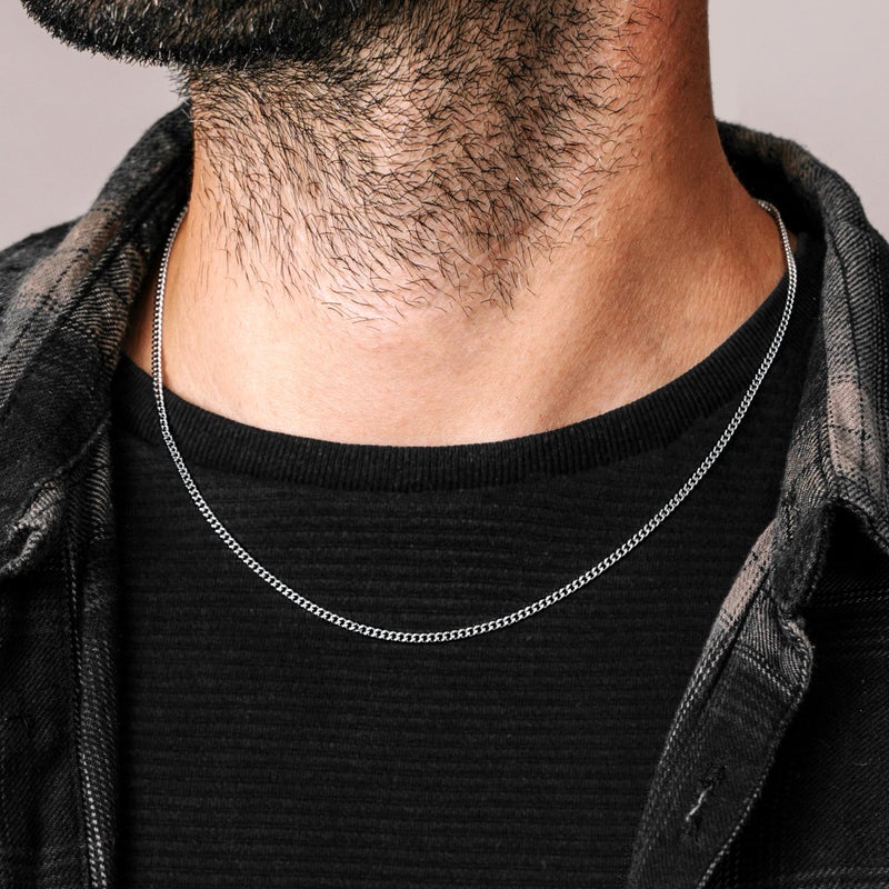 Silvadore Stainless Steel Chain for Men Necklace Thin (2mm,24inch) Cuban Link Chain Sterling Silver Plated Stainless Steel Necklace for Men - Real Solid Curb Non-Tarnish Waterproof Jewelry Gift - Image 3