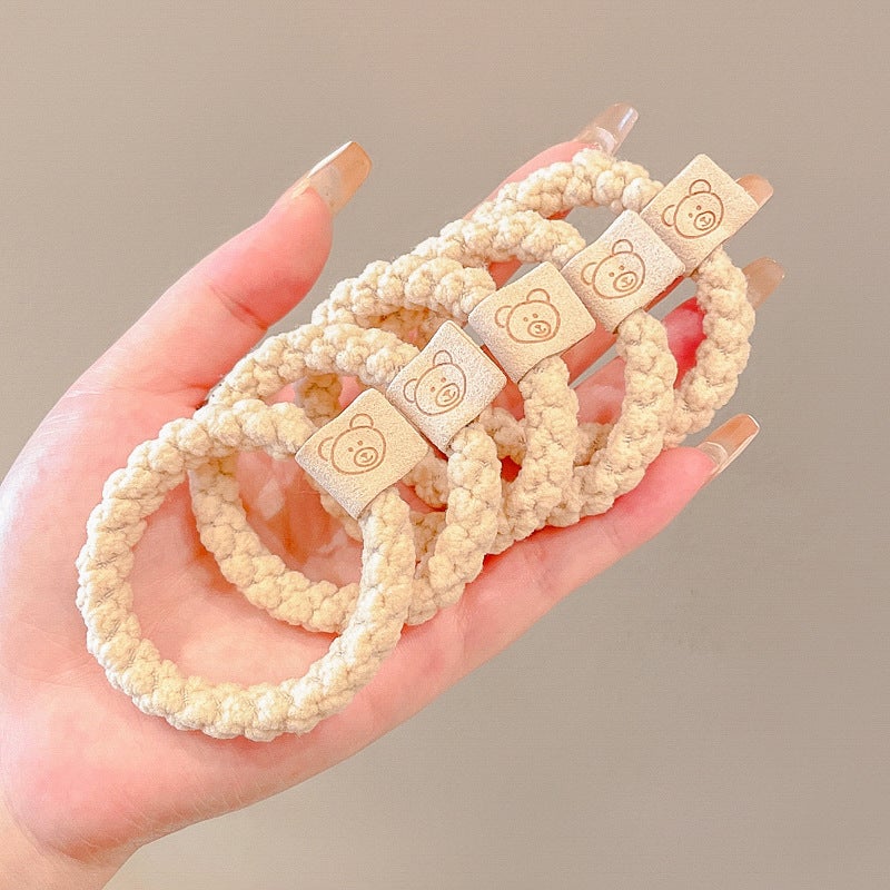 Loquat 6-Pack Frosted Phone Cord Hair Ties for Women 39# Bear beige 5 pieces