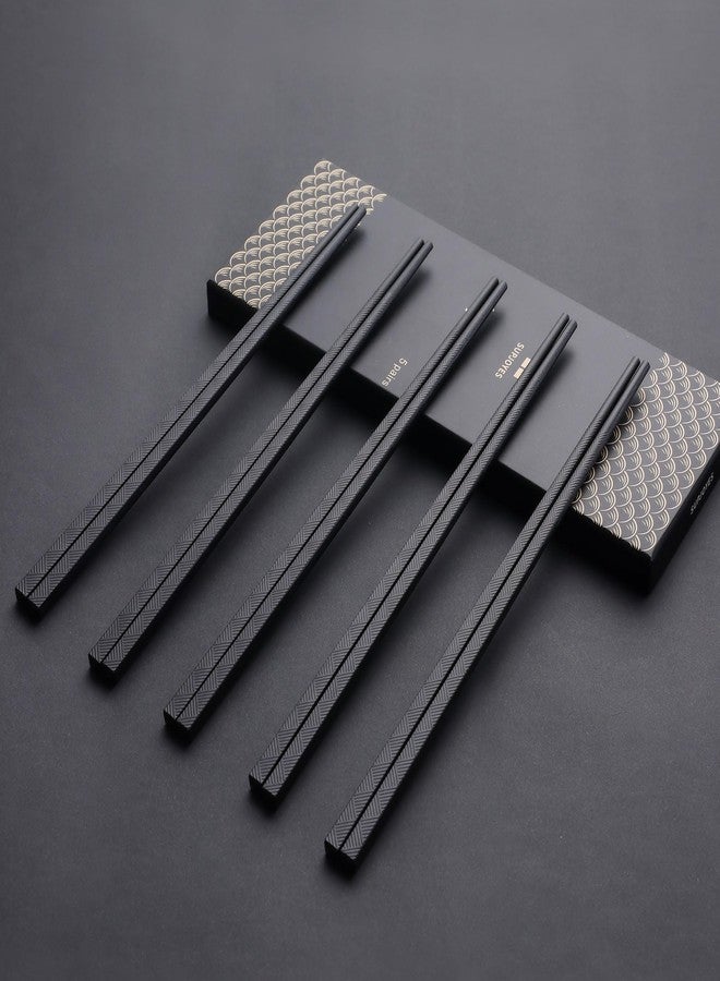 SUPJOYES Premium Reusable Chopsticks, Dishwasher Safe Fiberglass Chopsticks, Japanese Chinese Chop Sticks 5 Pairs Gift Set 9.5 Inch - Image 4