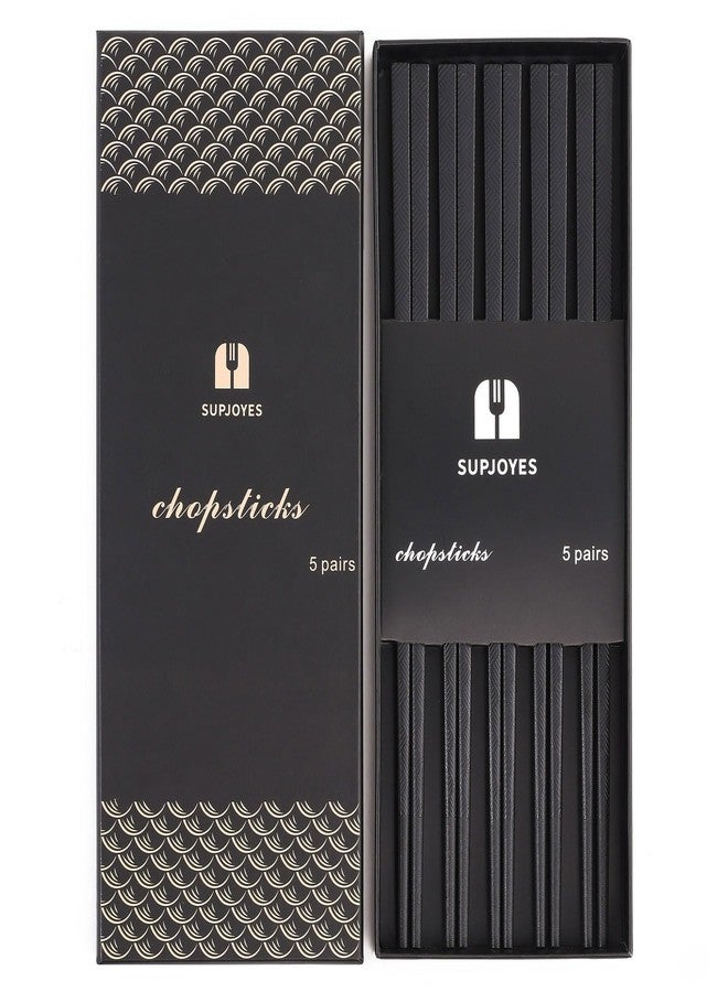 SUPJOYES Premium Reusable Chopsticks, Dishwasher Safe Fiberglass Chopsticks, Japanese Chinese Chop Sticks 5 Pairs Gift Set 9.5 Inch - Image 1