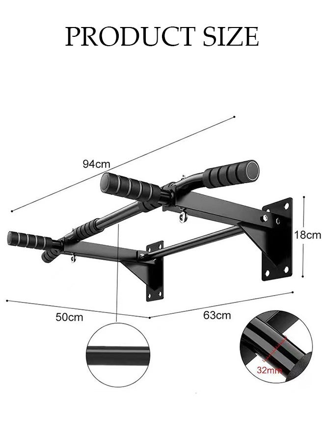 DUNISO Pull Up Bars，Wall Mounted Pull Up Bar， Premium Multi Grip Chin Up Bar，Strength Training Equipment，Body Workout For Home Gym Exercise Equipment，Drilling Installation，Black - Image 2