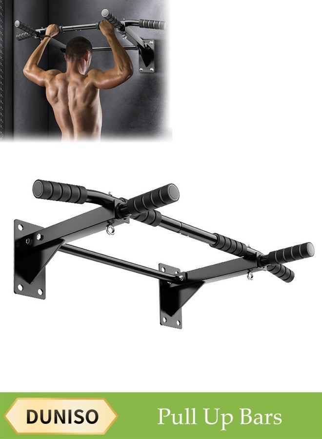 DUNISO Pull Up Bars，Wall Mounted Pull Up Bar， Premium Multi Grip Chin Up Bar，Strength Training Equipment，Body Workout For Home Gym Exercise Equipment，Drilling Installation，Black - Image 1