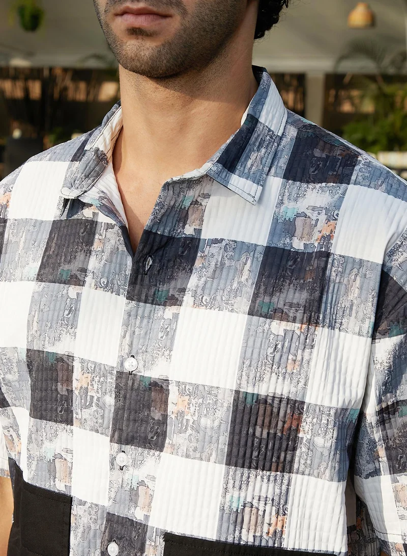 CAHOOT  Men's Navy Blue Stained-Buffalo Utility Oversized Shirt for Men | Best Price UAE
