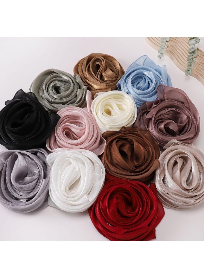 Brown Shiny Gloss Chiffon Hijab Scarf 180*70cm, Women Elegant Lightweight Wedding Shawl Wrap Cape - Image 4