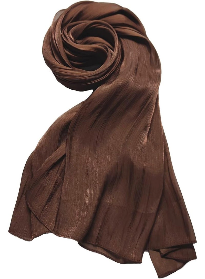 Brown Shiny Gloss Chiffon Hijab Scarf 180*70cm, Women Elegant Lightweight Wedding Shawl Wrap Cape - Image 2