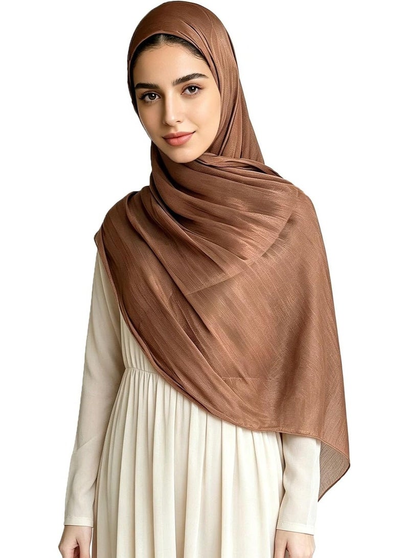 Brown Shiny Gloss Chiffon Hijab Scarf 180*70cm, Women Elegant Lightweight Wedding Shawl Wrap Cape - Image 1