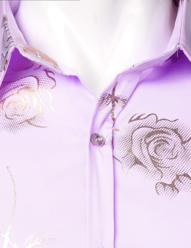 ZEROYAA Mens Hipster 3D Rose Deign Slim Fit Long Sleeve Button Up Dress Shirts ZZCL22 Lavender Large - Image 3