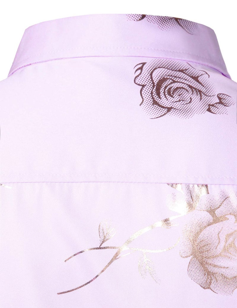 ZEROYAA Mens Hipster 3D Rose Deign Slim Fit Long Sleeve Button Up Dress Shirts ZZCL22 Lavender Large - Image 5