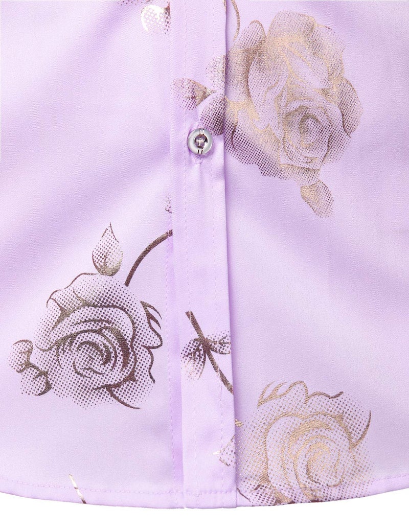 ZEROYAA Mens Hipster 3D Rose Deign Slim Fit Long Sleeve Button Up Dress Shirts ZZCL22 Lavender Large - Image 4