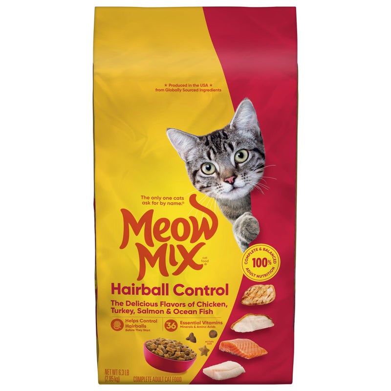 Meow Mix Hairball Control Dry Cat Food, 6.3 Pound Bag - Image 1