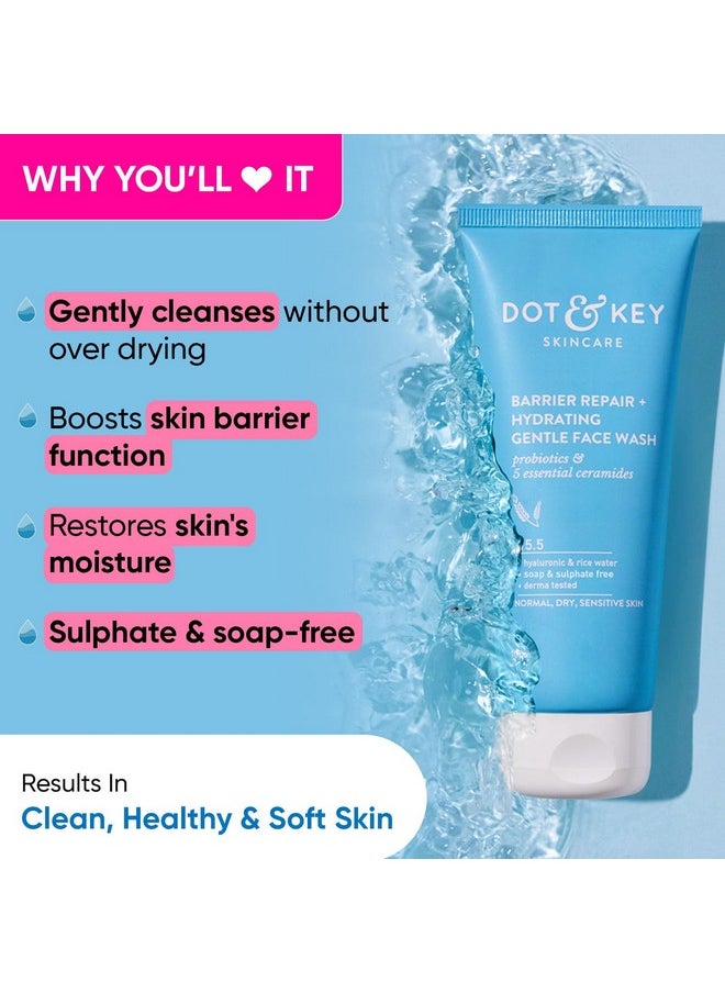 Dot & Key Dot & Key Barrier Repair + Hydrating Gentle Face Wash 100ml & Dot & Key Blueberry Hydrate Barrier Repair Sunscreen SPF 50+ PA++++ 50g | Skin Care Combo | For Dry & Sensitive Skin | For Women & Men  - Image 4