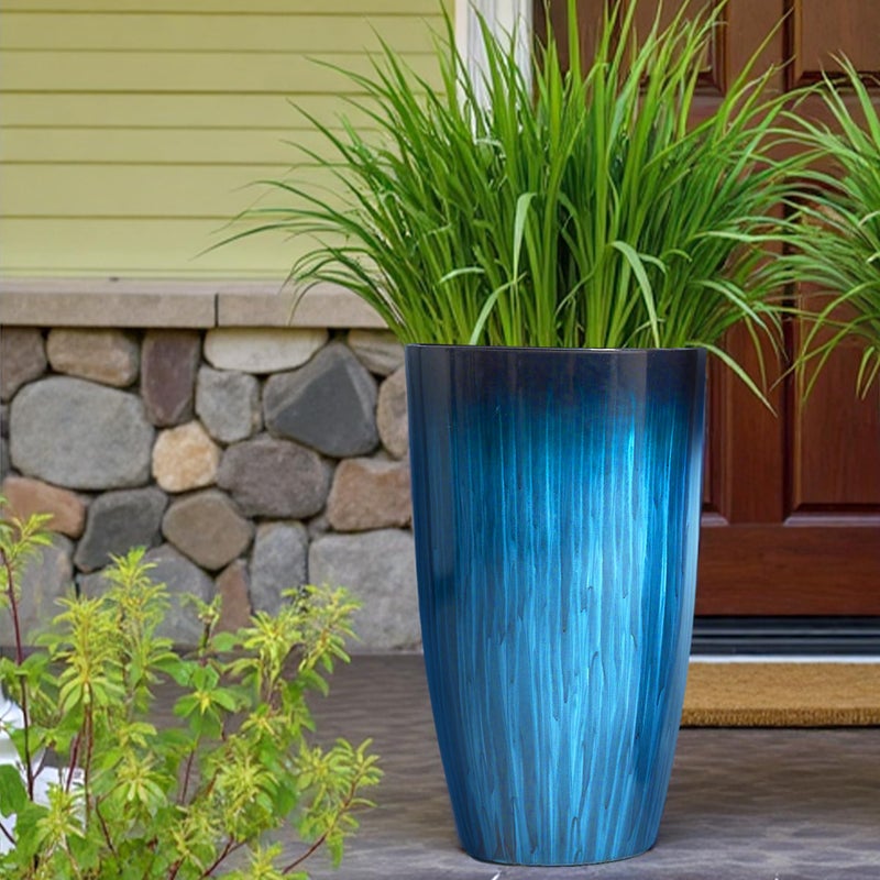 Worth Garden 20" H. Large Plastic Planters - Set of 2 Gradient Blue Glossy Smooth Finish - Tall Plant Pots for Indoor & Outdoor Use - Decorative Lightweight Flower Pots for Front Porch, Patio, Deck - Image 4