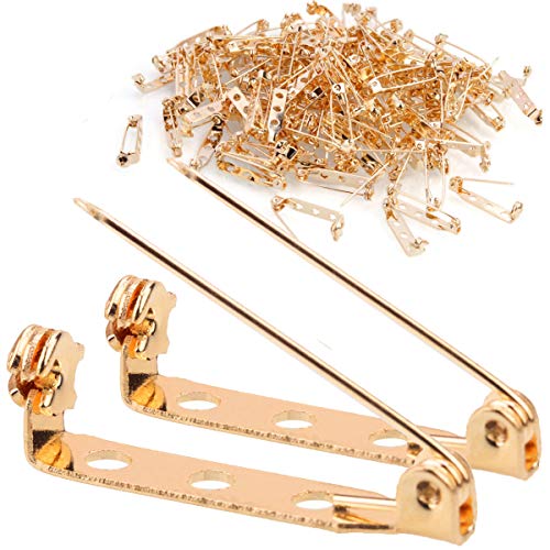 STARVAST 200 Pcs Gold Tone Brooch Pin Backs Clasp 1 Inch Bar Pins Findings 3 Holes Safety Pins for Badge Insignia Citation Bars Making Corsage Name Tags Toy Pins and Jewelry Making - Image 1