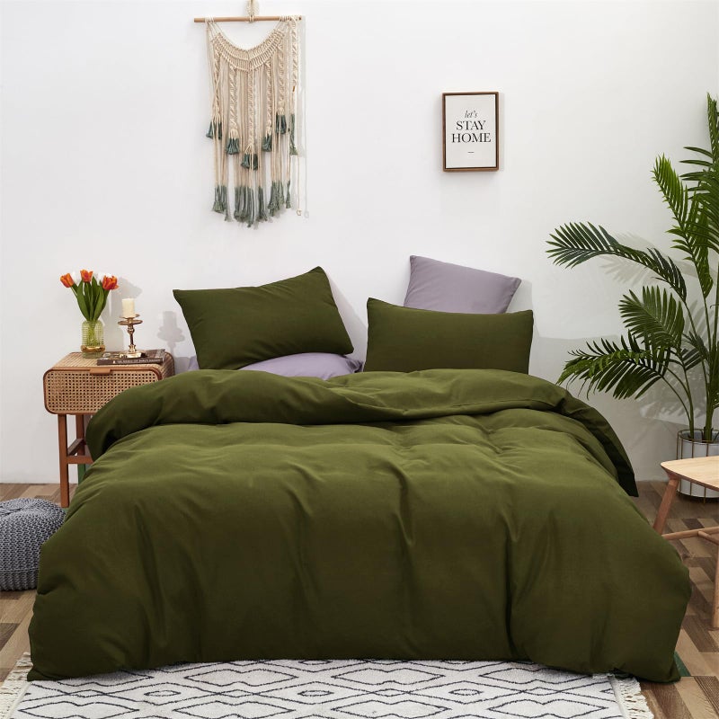 Cottonight Olive Green Bedding Set  Queen Size Army Green Comforter Blanket  Quilts  Modern Soft Breathable  3 Piece Set for Women  Men