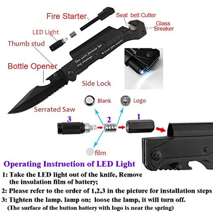 Fanfoobi Husband Birthday Present, Pocket With 6 Functions, Led Light,Fire Starter,Bottle Opener,Seat Belt Cutter,Glass Breaker, Anniversary Present For Men, Boyfriend, Father'S Day - Image 2