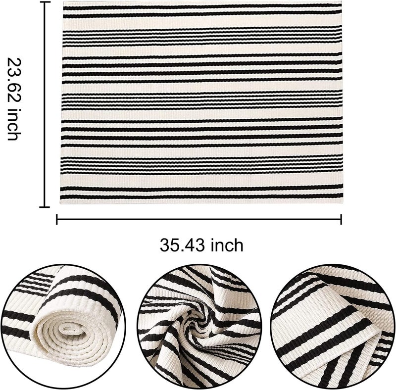 BUAGETUP Black and White Striped Doormat 24'' x 35'' Front Porch Rug Machine Washable Indoor Outdoor Doormat for Front Porch Hand-Woven Entryway Rug for Laundry/Bathroom/Bedroom - Image 2