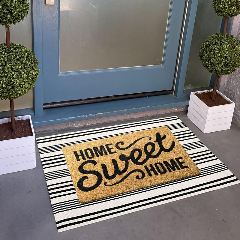 BUAGETUP Black and White Striped Doormat 24'' x 35'' Front Porch Rug Machine Washable Indoor Outdoor Doormat for Front Porch Hand-Woven Entryway Rug for Laundry/Bathroom/Bedroom - Image 4