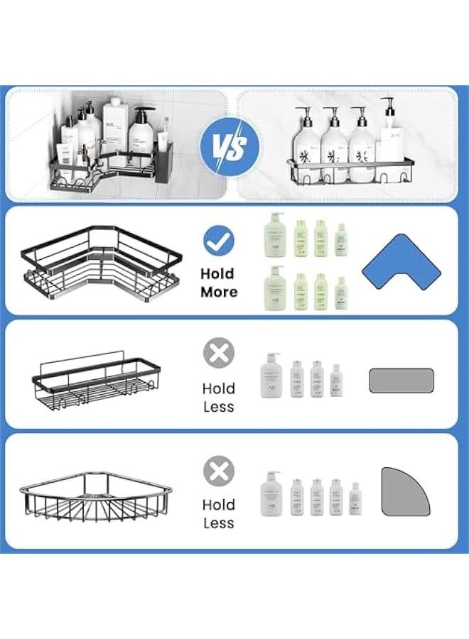 HOOKOR Corner Shower Caddy 3 Pack,Bathroom Storage No Drilling,shower storage with Soap Holder&Hooks&Toothpaste Holders,Bathroom or Kitchen,Rustproof Stainless Steel bathroom accessories (Black) - Image 4