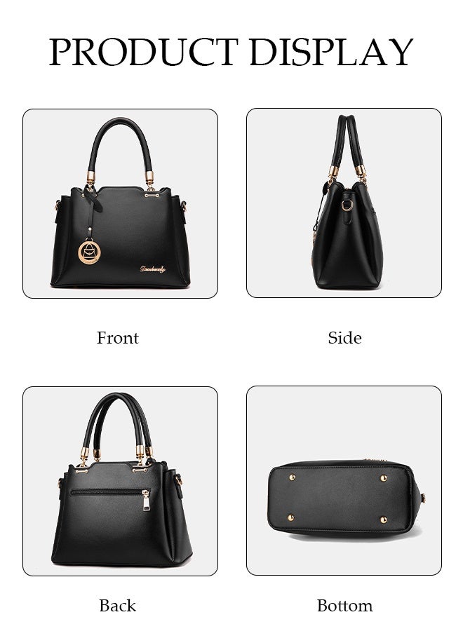 DUNISO Women's Shoulder Bag, Soft Leather Messenger Bag, Simple And Fashionable Handbag, Bucket Bag With Pendant, Adjustable Shoulder Strap, Suitable For Commuting, Travel, Shopping, Storage And Organization, Black - Image 3