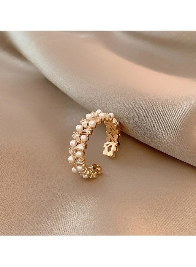 Dainty Pearl Open Ring for Women Adjustable Minimalist Stackable Cuff Ring Hypoallergenic Rhodium Plated Fashion Jewelry for Daily Wear and Gift - Image 5