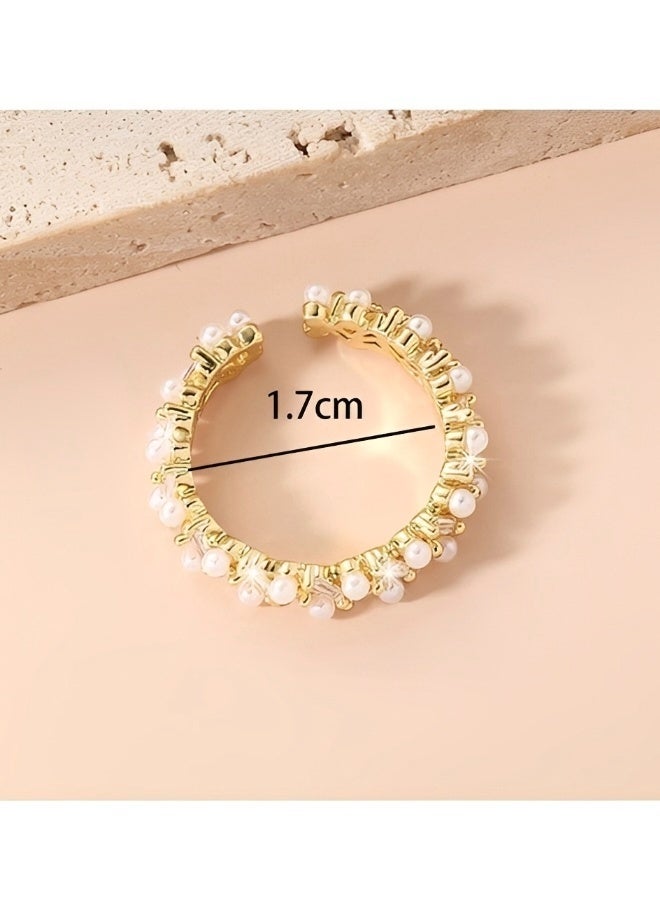Dainty Pearl Open Ring for Women Adjustable Minimalist Stackable Cuff Ring Hypoallergenic Rhodium Plated Fashion Jewelry for Daily Wear and Gift - Image 2