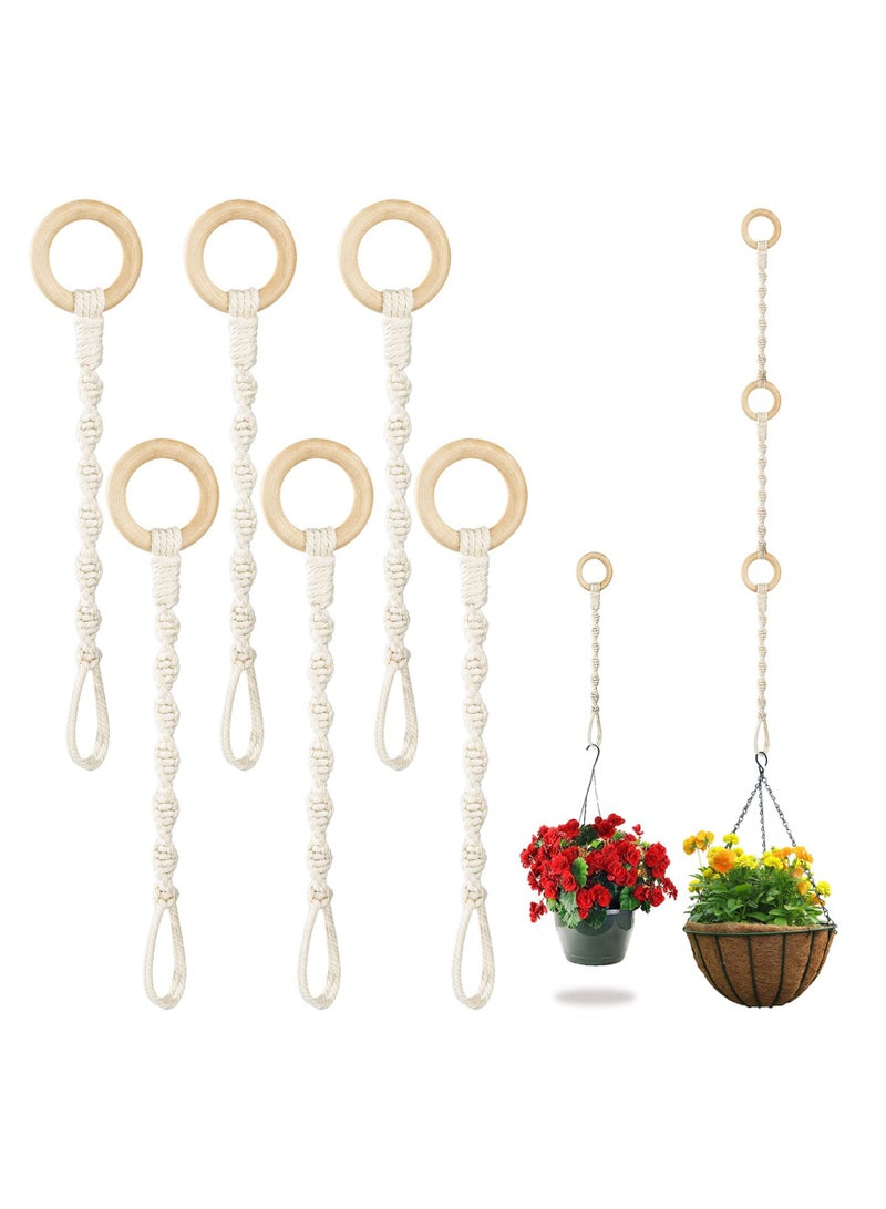 KASTWAVE 6 Pack Plant Hanging Extenders, Connectable Macrame Durable Plant Hanger Rope with Wooden Ring, Handmade Woven Plant Basket Extender for Indoor Outdoor Plant Pot Holder - Image 1