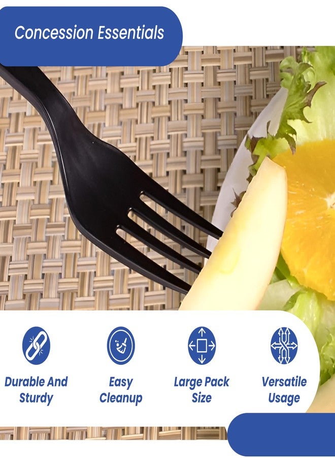 Concession Essentials 7.25" Heavy Weight Plastic Black Forks/Individually Wrapped- Pack of 1000ct - Image 3