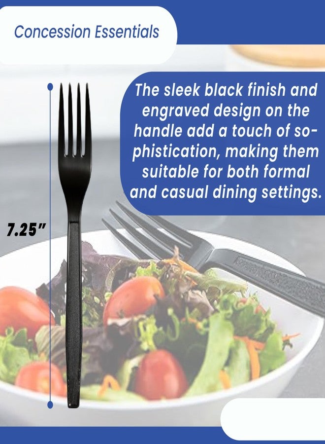 Concession Essentials 7.25" Heavy Weight Plastic Black Forks/Individually Wrapped- Pack of 1000ct - Image 2
