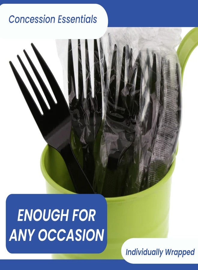 Concession Essentials 7.25" Heavy Weight Plastic Black Forks/Individually Wrapped- Pack of 1000ct - Image 4