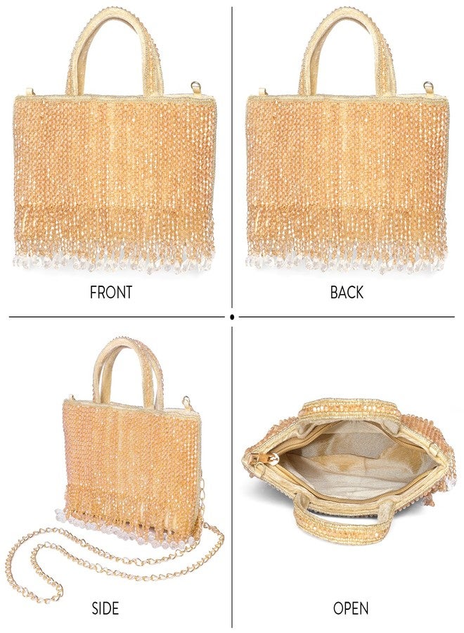 Peora Cream Beads Clutch Purse for Women Girls Fancy Handmade Ethnic Handbag Bridal Clutch - Image 5