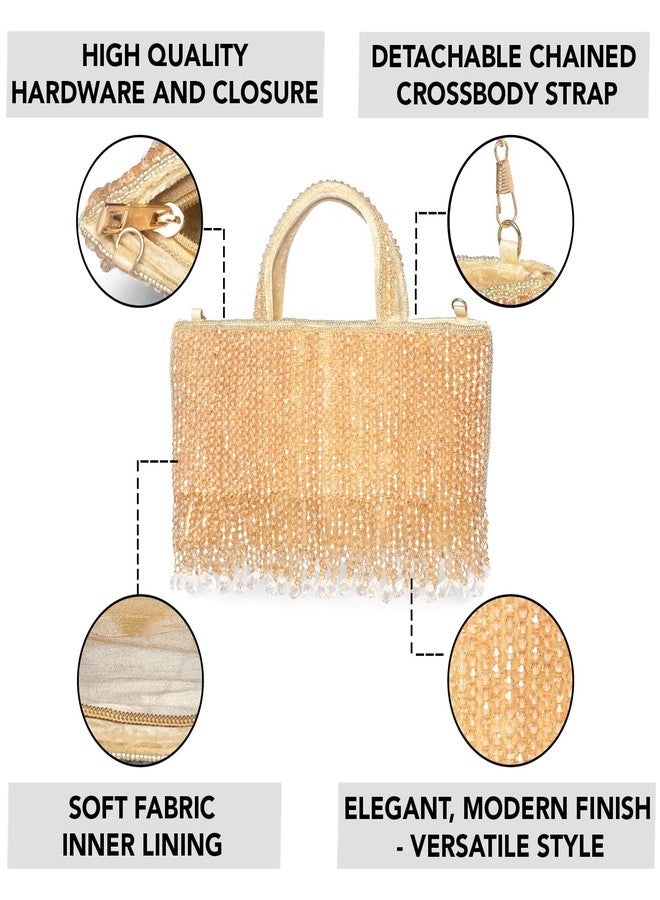 Peora Cream Beads Clutch Purse for Women Girls Fancy Handmade Ethnic Handbag Bridal Clutch - Image 3