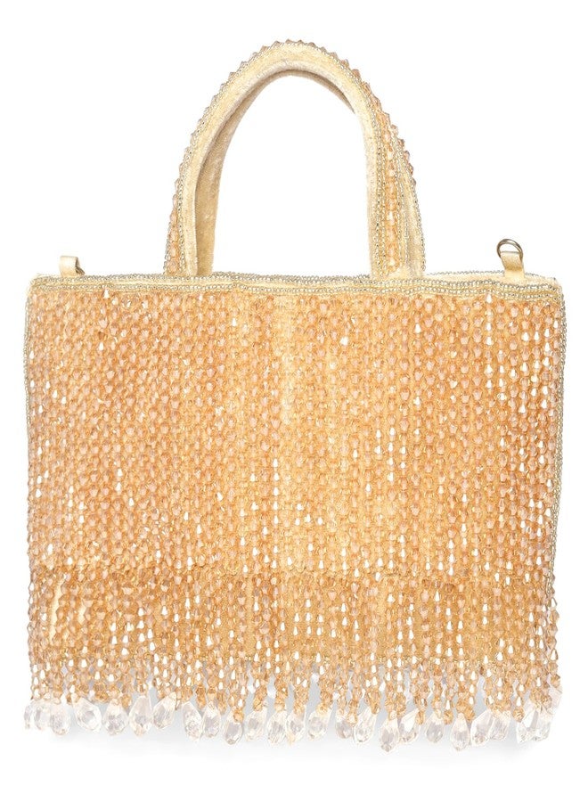 Peora Cream Beads Clutch Purse for Women Girls Fancy Handmade Ethnic Handbag Bridal Clutch - Image 1