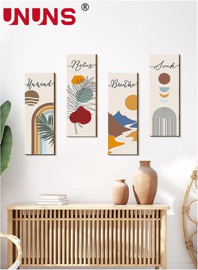 UNUNS 4 Pieces Flower Pictures Wall Decor,Wooden Framed Decorative Art Painting For Home Cabinets Dining Restaurant,30x10cmx4 - Image 1