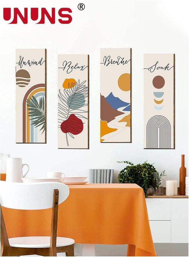 UNUNS 4 Pieces Flower Pictures Wall Decor,Wooden Framed Decorative Art Painting For Home Cabinets Dining Restaurant,30x10cmx4 - Image 3