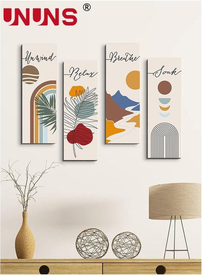 UNUNS 4 Pieces Flower Pictures Wall Decor,Wooden Framed Decorative Art Painting For Home Cabinets Dining Restaurant,30x10cmx4 - Image 2