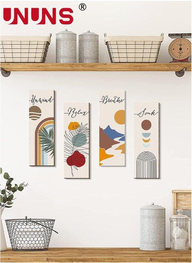 UNUNS 4 Pieces Flower Pictures Wall Decor,Wooden Framed Decorative Art Painting For Home Cabinets Dining Restaurant,30x10cmx4 - Image 5