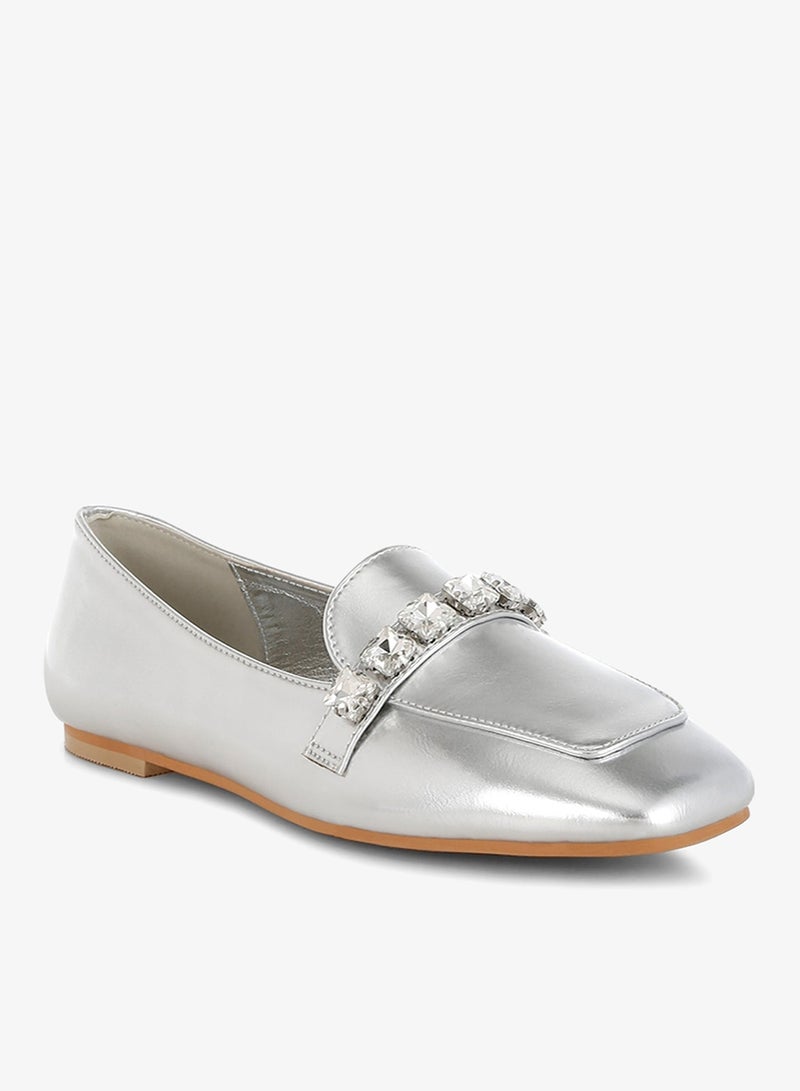 London Rag Metallic Diamante Strap Loafers in Silver - Image 2
