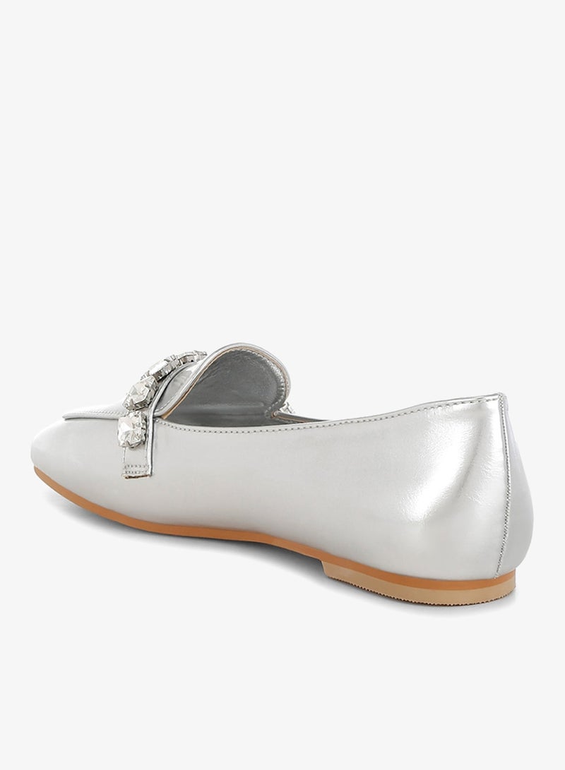 London Rag Metallic Diamante Strap Loafers in Silver - Image 3